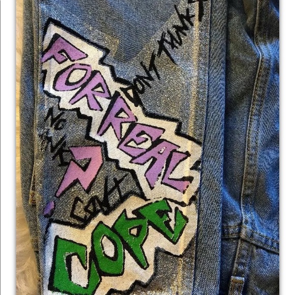 Topshop Womens Moto Mom High Waist Graffiti Jeans - Picture 7 of 9